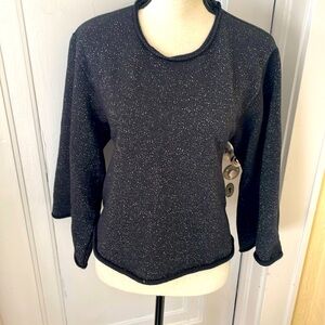 J. Jill Crop Sparkle Sweatshirt with Stripe Accent Wide sleeve Size Large